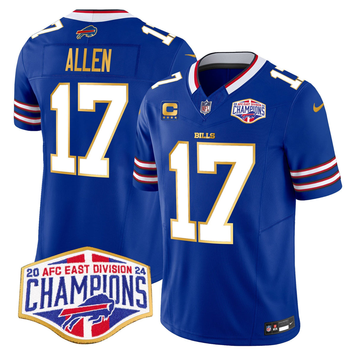 Men's Bills 2024 AFC East Division Champions Gold Trim Vapor Limited Jersey - All Stitched