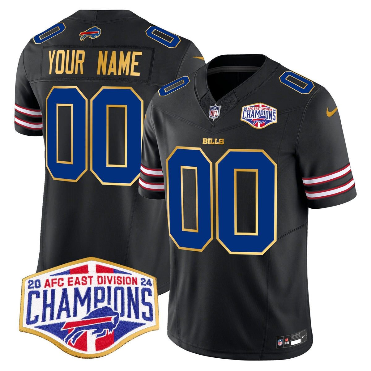 Bills 2024 AFC East Division Champions Gold Trim Vapor Limited Custom Jersey - All Stitched