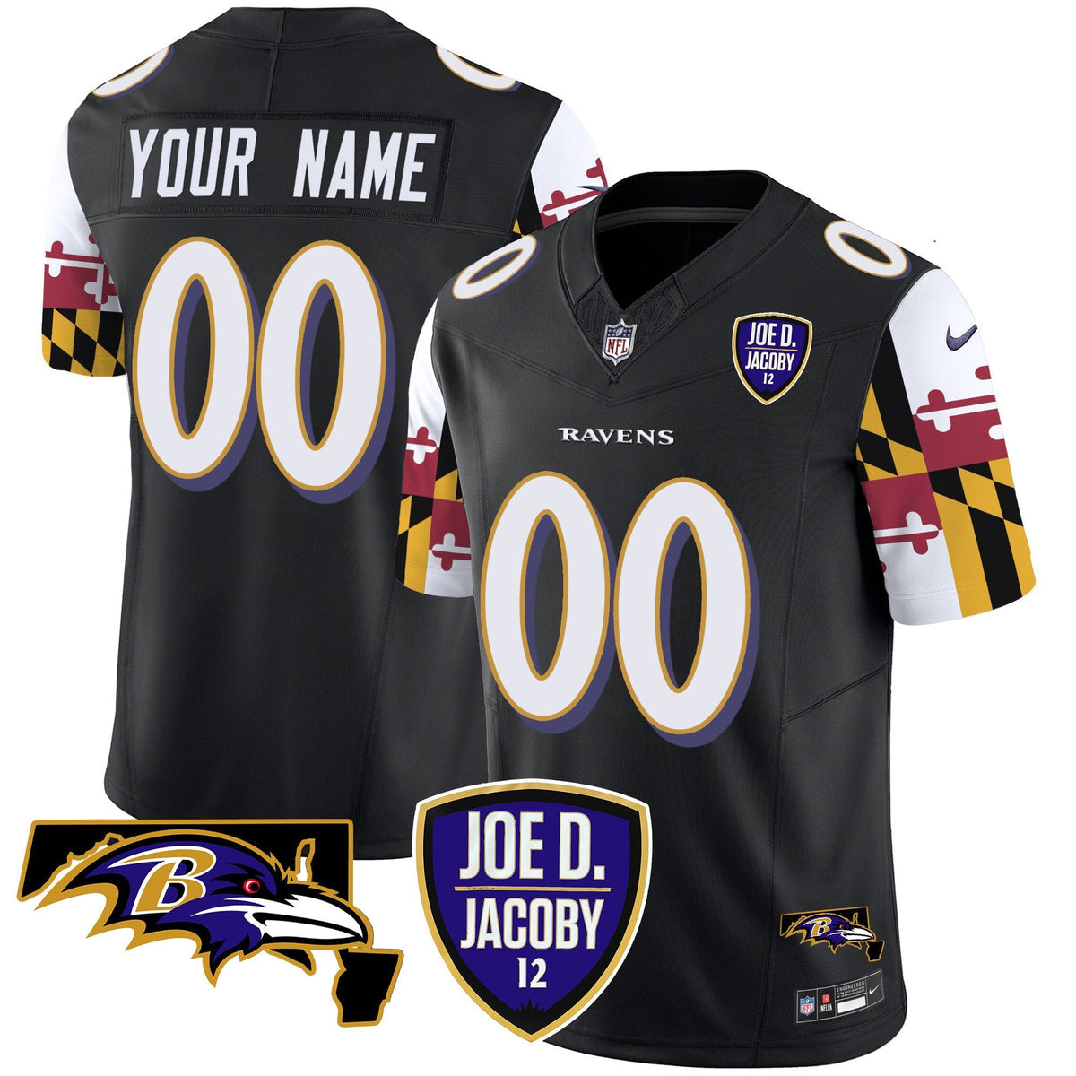 Ravens Joe D & Jacoby Patch Vapor Limited Custom Jersey V2 - All Stitched