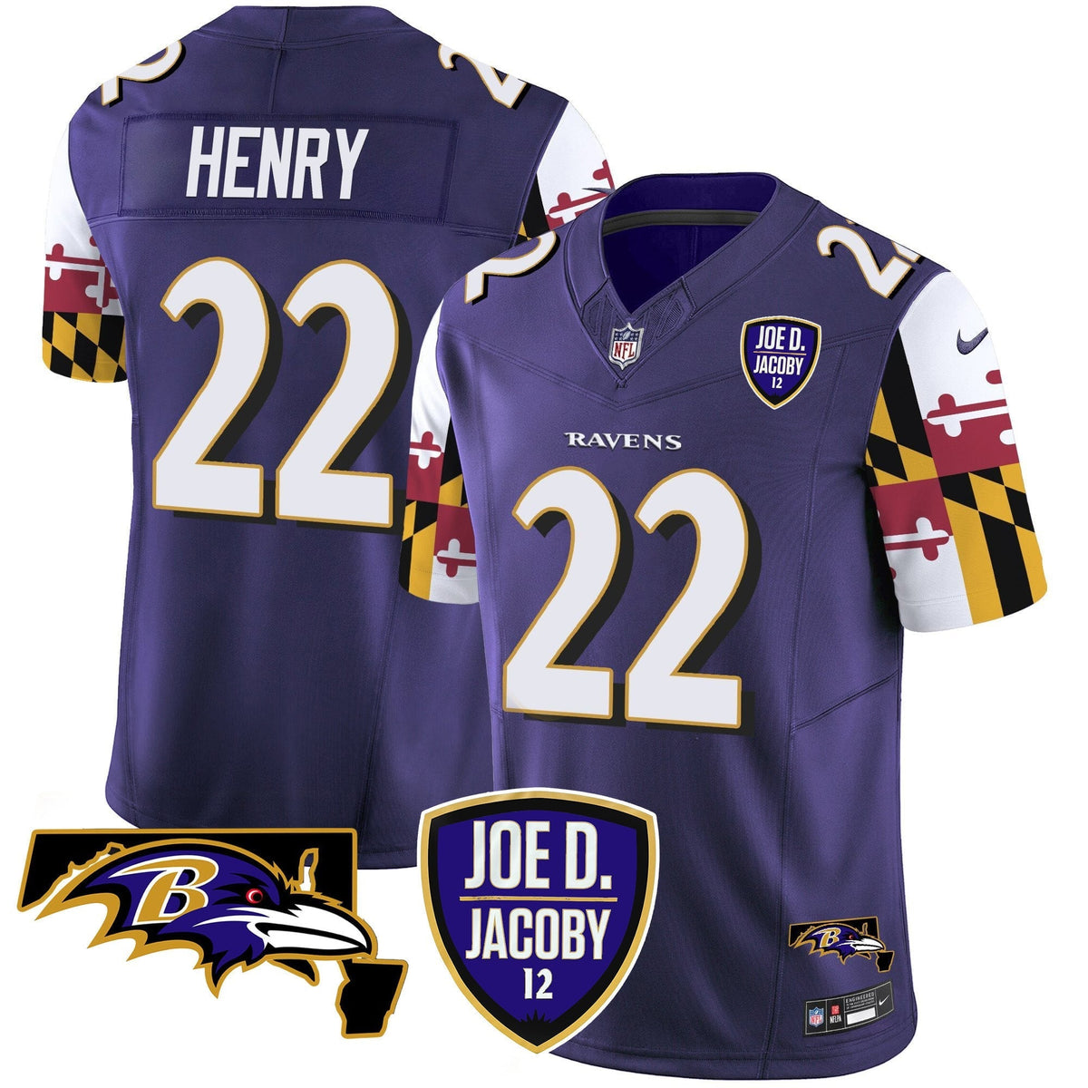 Men's Ravens Joe D & Jacoby Patch Vapor Limited Jersey V2 - All Stitched