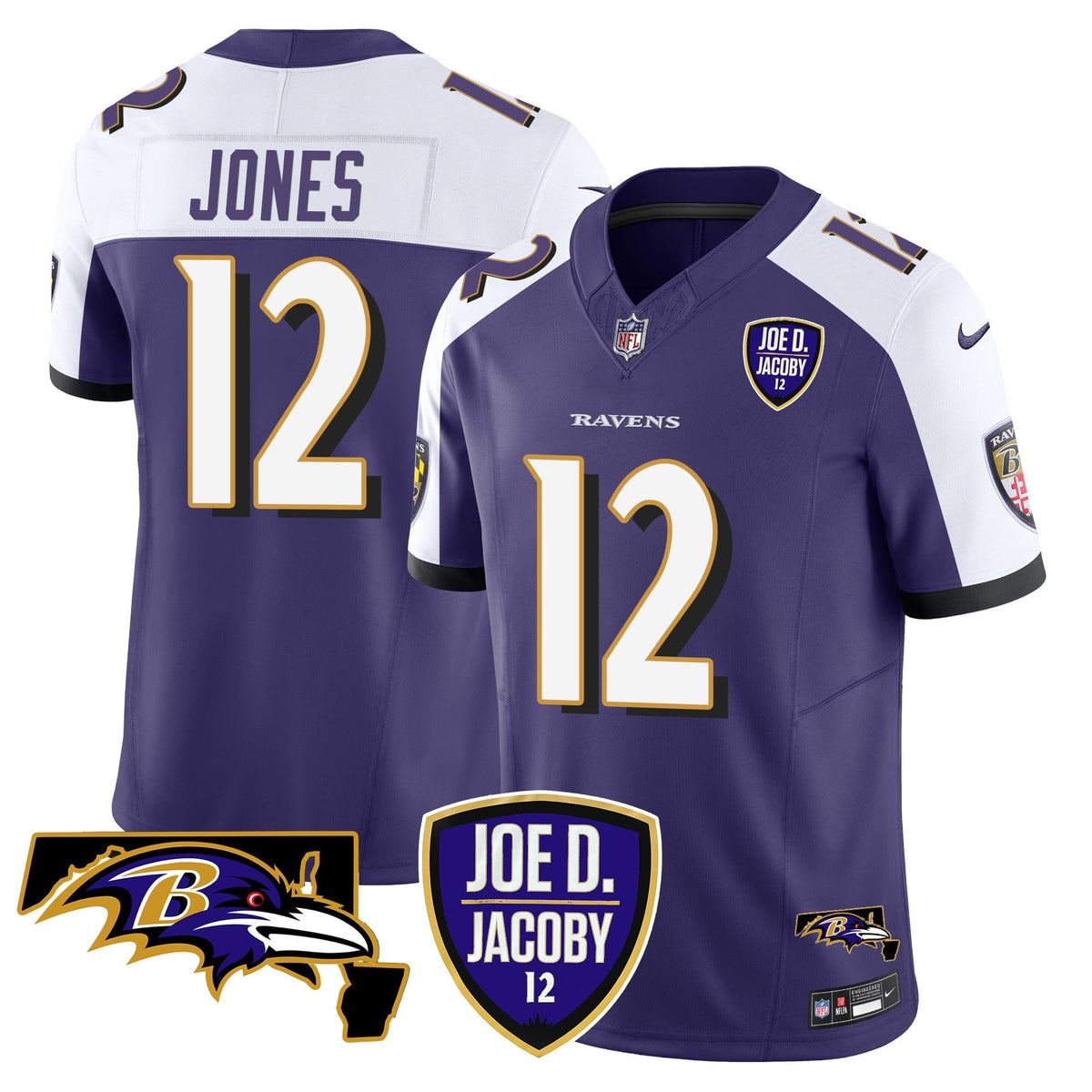 Men's Ravens Joe D & Jacoby Patch Vapor Limited Jersey - All Stitched